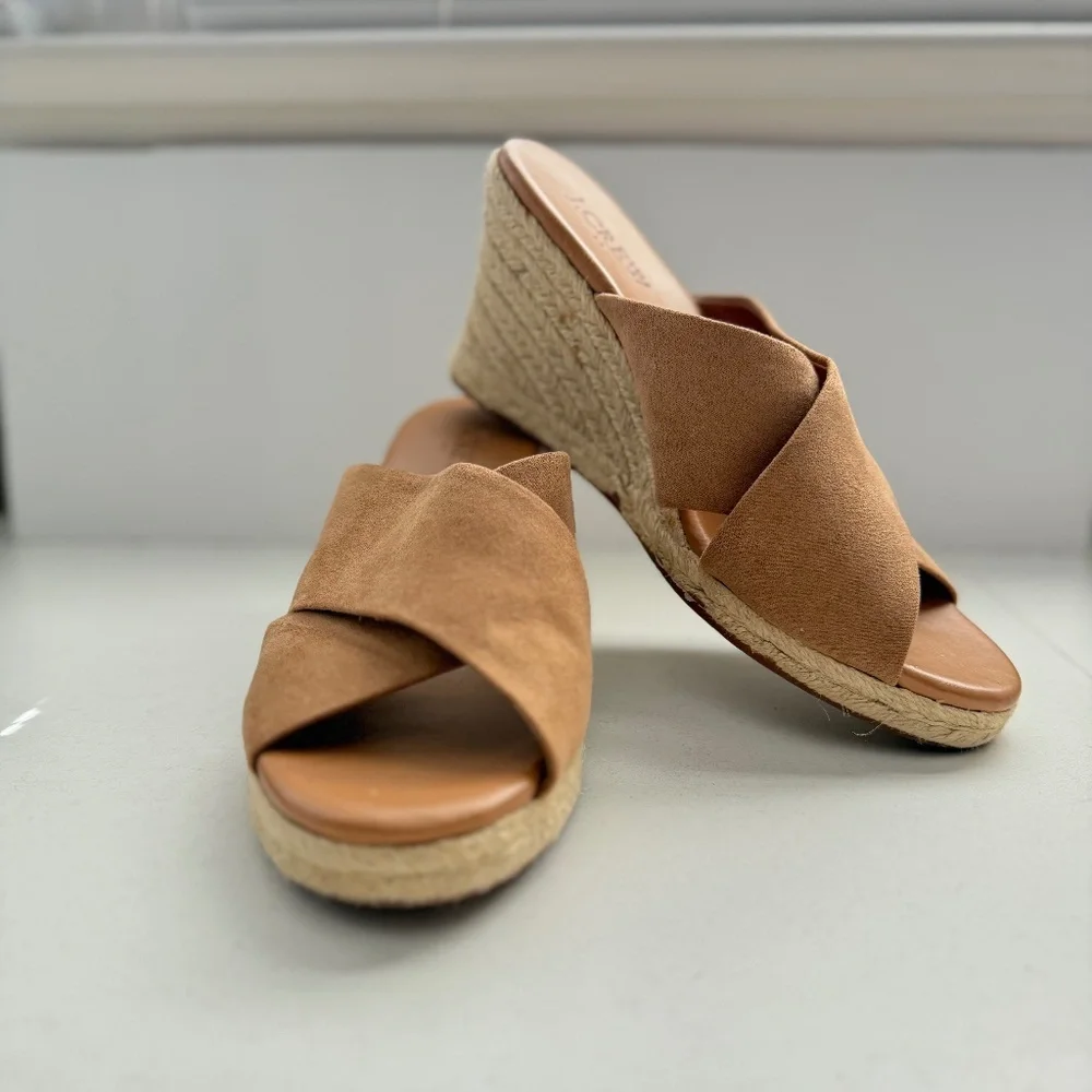 J.Crew Tan Brown Crisscross Espadrille Wedge‎ Sandals Womens 6.5